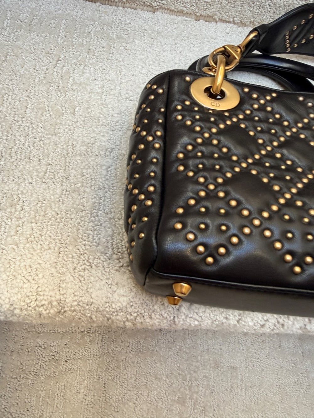 Christian Dior Calfskin Studded Mini Supple Lady Dior Black - Picture 8 of 12